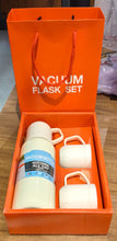 White Vacuum Flask Set – Stainless Steel Thermos with 3 Cups, Approx 500ml